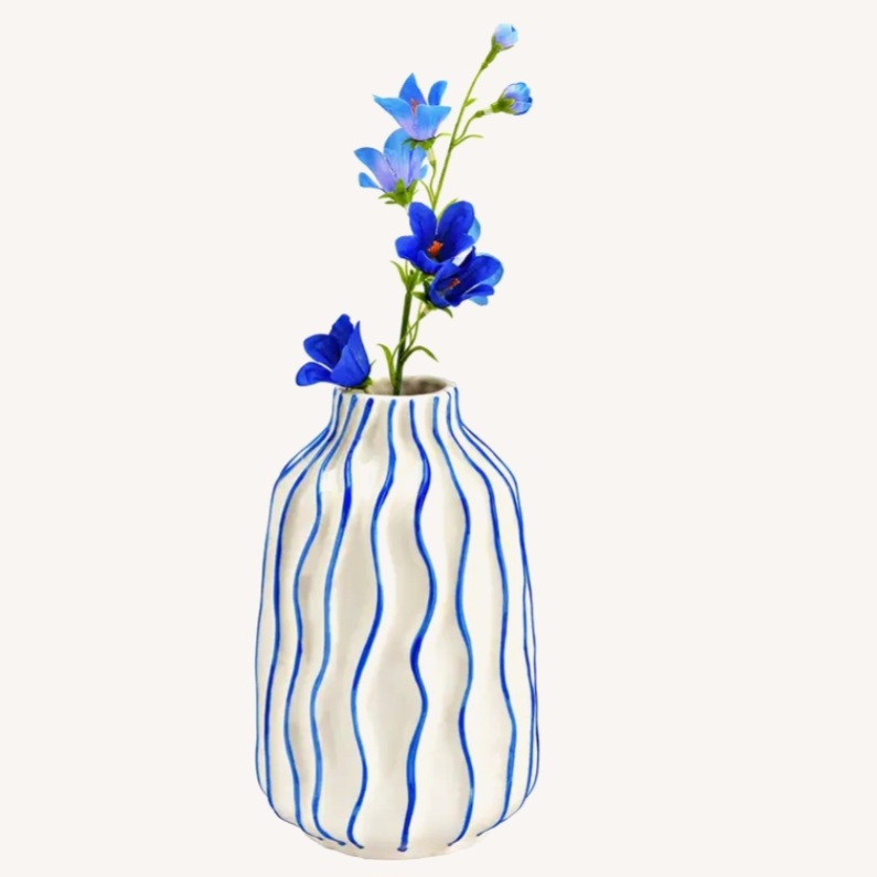 Vase en céramique blanc et bleu