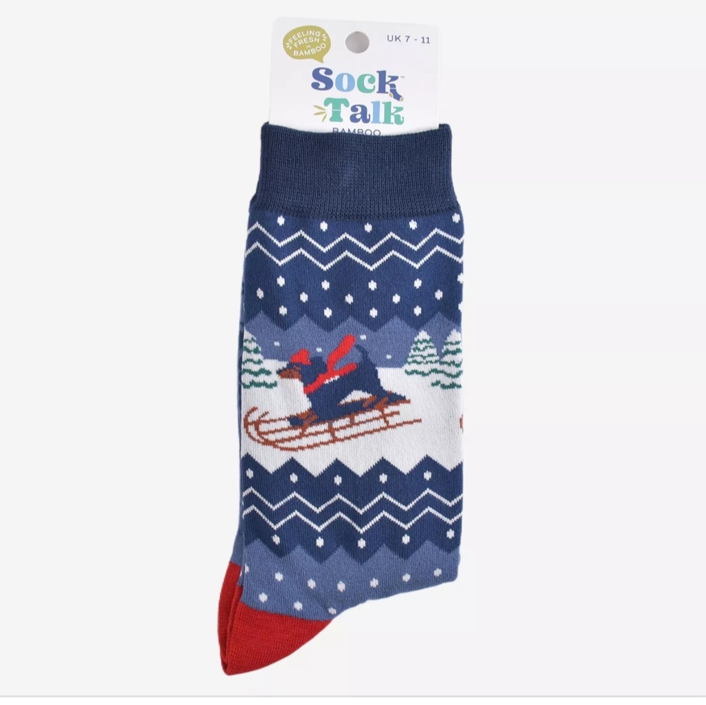 Chaussettes en bambou pour hommes - bleu, teckel sur luge