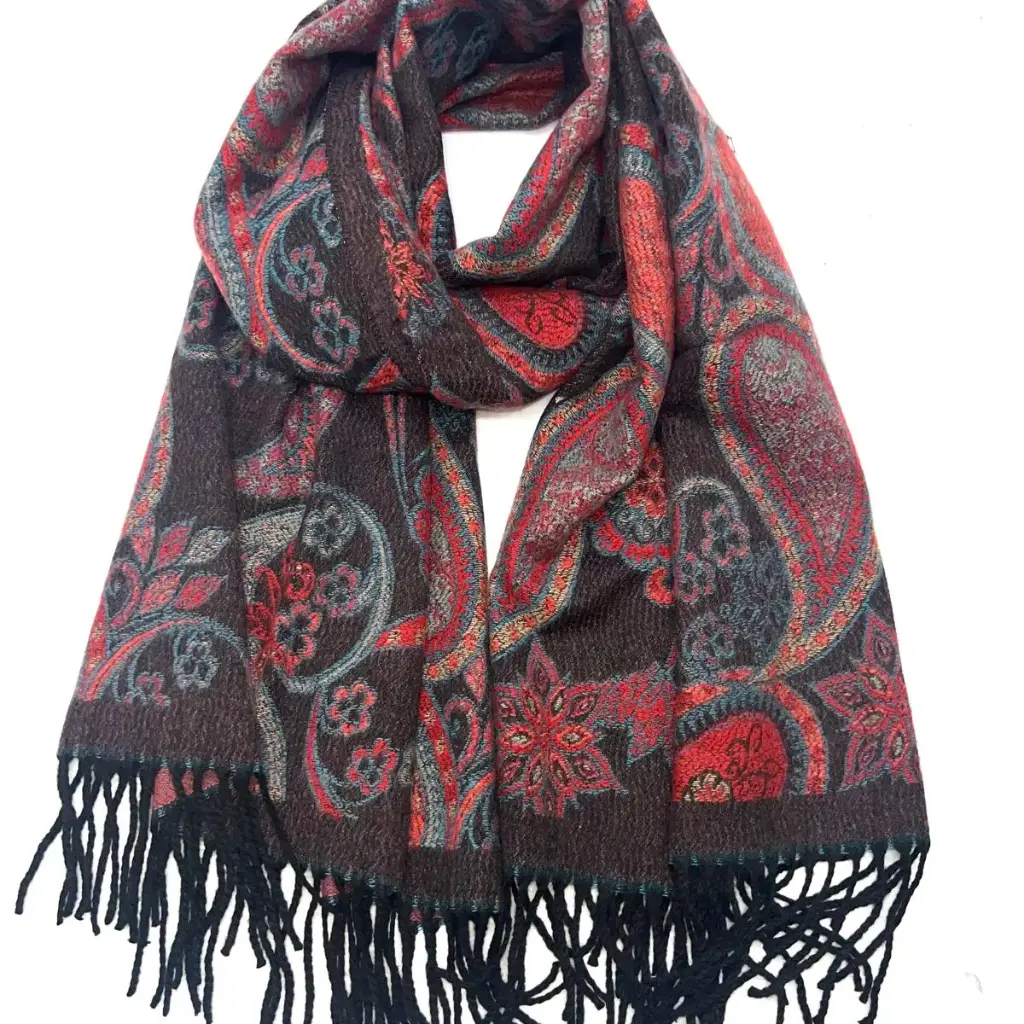 Lineta - Echarpe imprimé motif cachemire - Noir