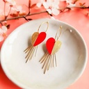 Boucles d’oreilles cœurs colorés mexicains EX VOTO - Rouge & Or - RB11