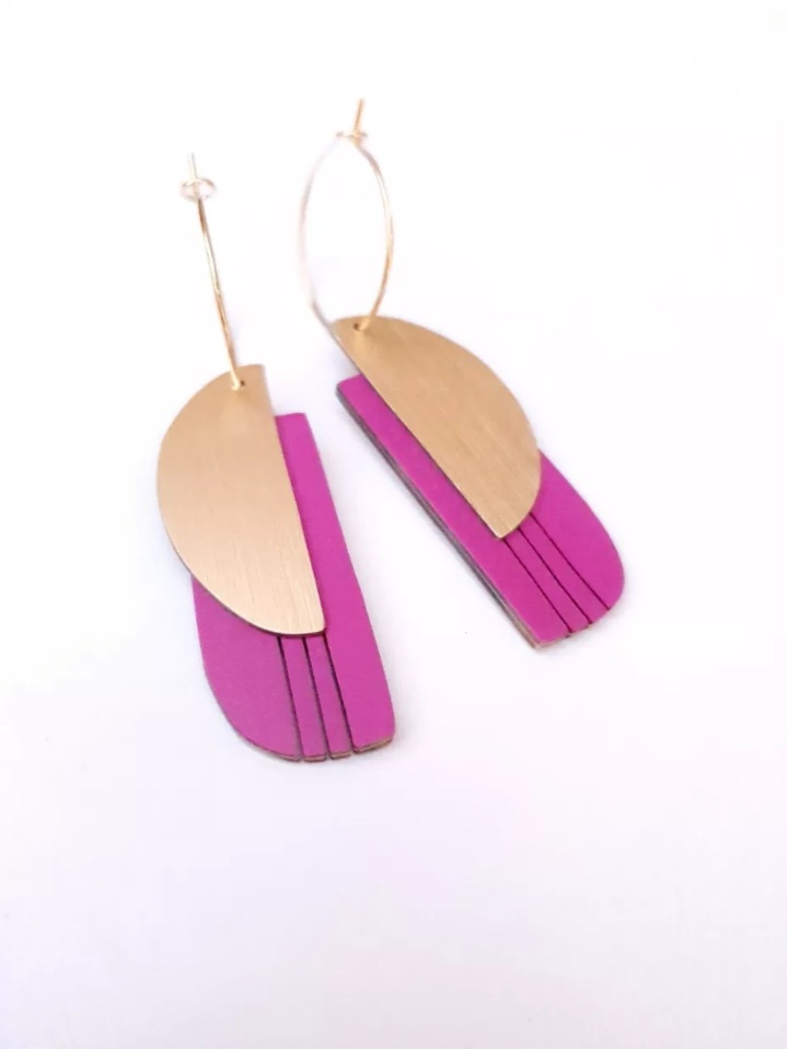 Boucles d’oreilles cœurs colorés mexicains EX VOTO - Noir & Or - RB13