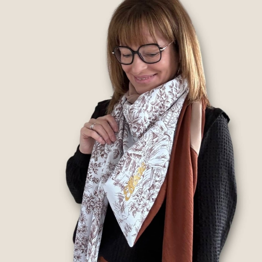 Ellecie - Foulard triangle beige et brun - n°4