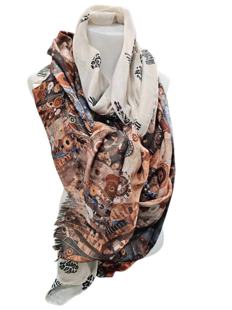 Foulard artisanal Anne Gaudry – Grand format - AG05 - beige/brun coeur