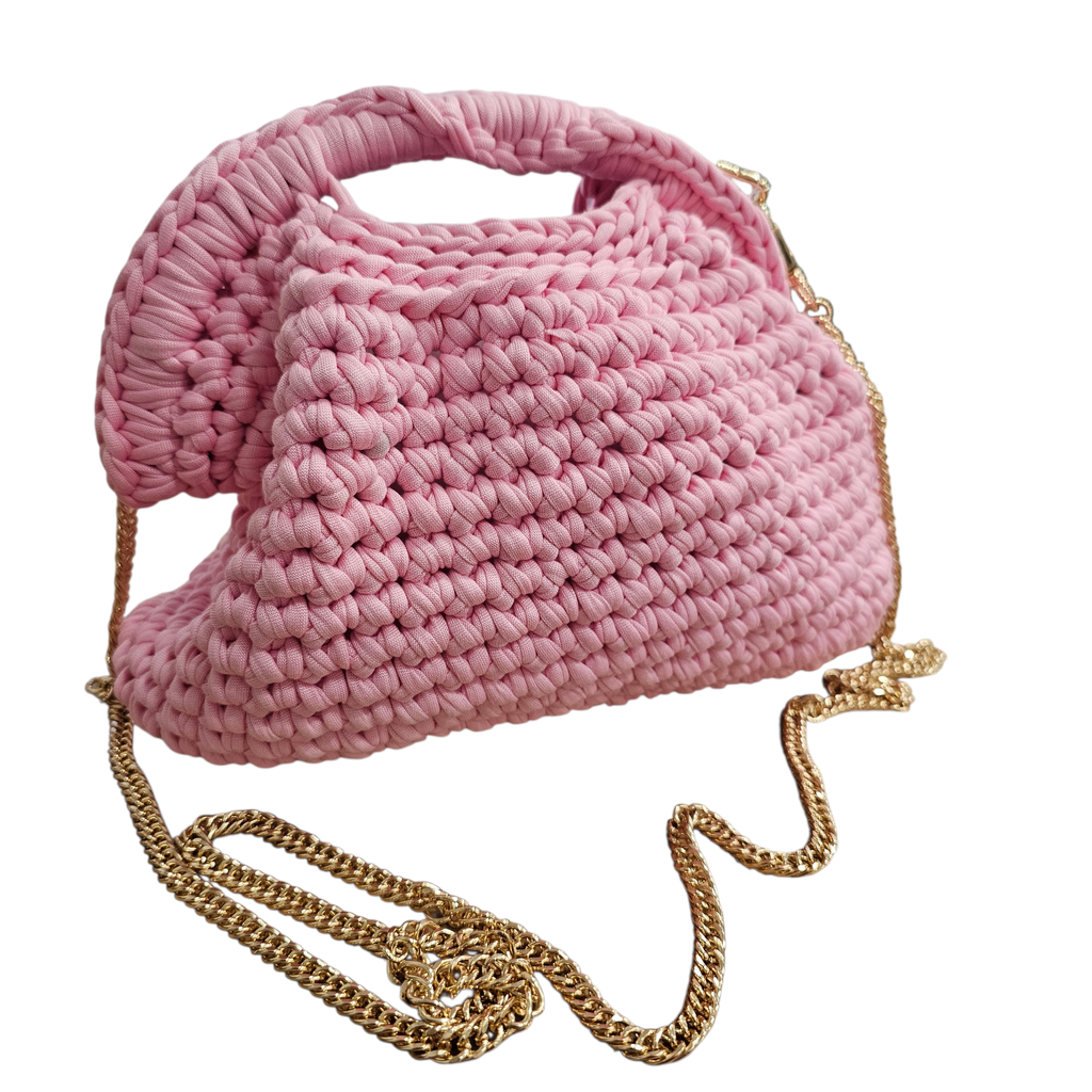 Sac crochet bleu ciel avec chaîne dorée – Sac tendance printemps été