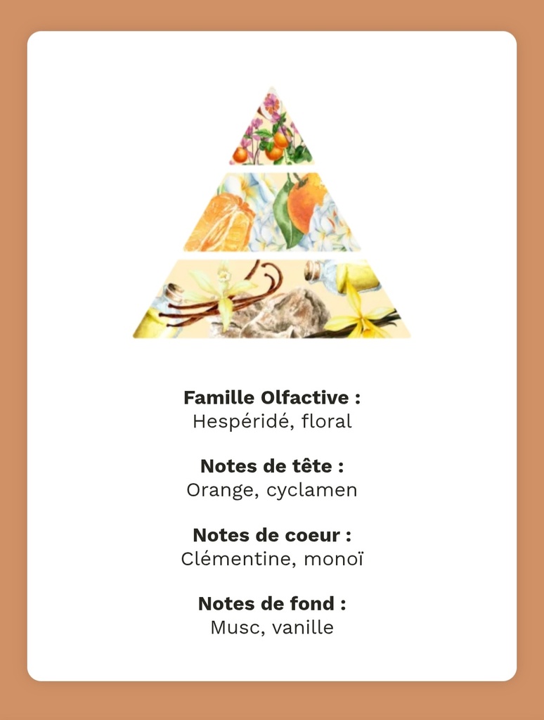 Bougie gourmande Clémentine Monoï – 180g | Bougie chantilly artisanale mandarine & fleurs de tiaré