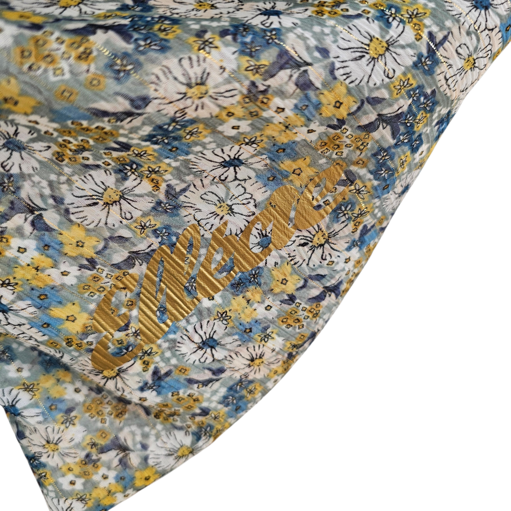 Foulard triangle rose à fleurs – Ellecie – élégant et féminin
