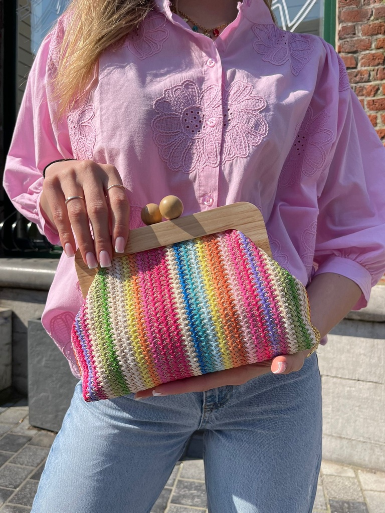 Sac porte-monnaie bleu tressé avec chaîne dorée – Sac tendance printemps été