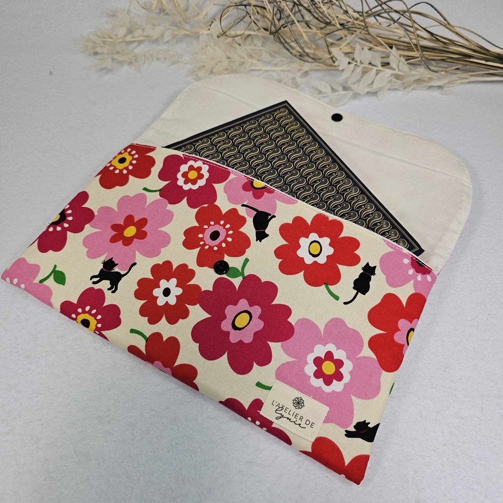Lynie - Pochette à livre broché / Chats et fleurs