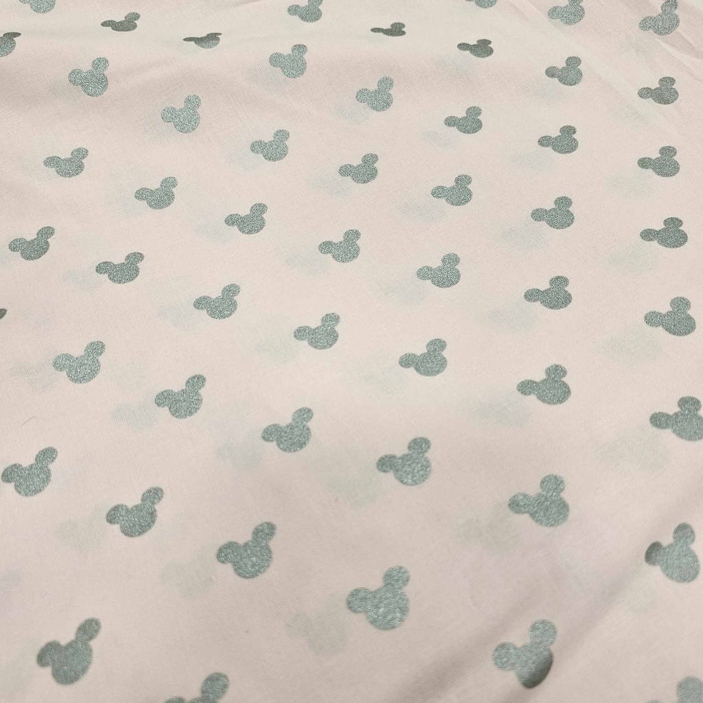 Tissu 13 - Coton Mickey argenté sur fond rose