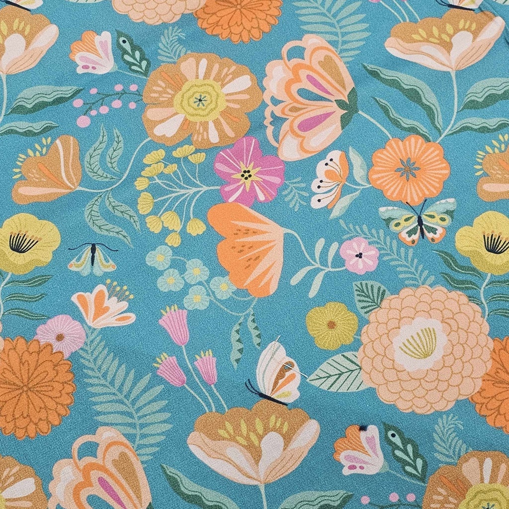 Tissu 28 - Tissu Dashwood fleurs sur fond turquoise