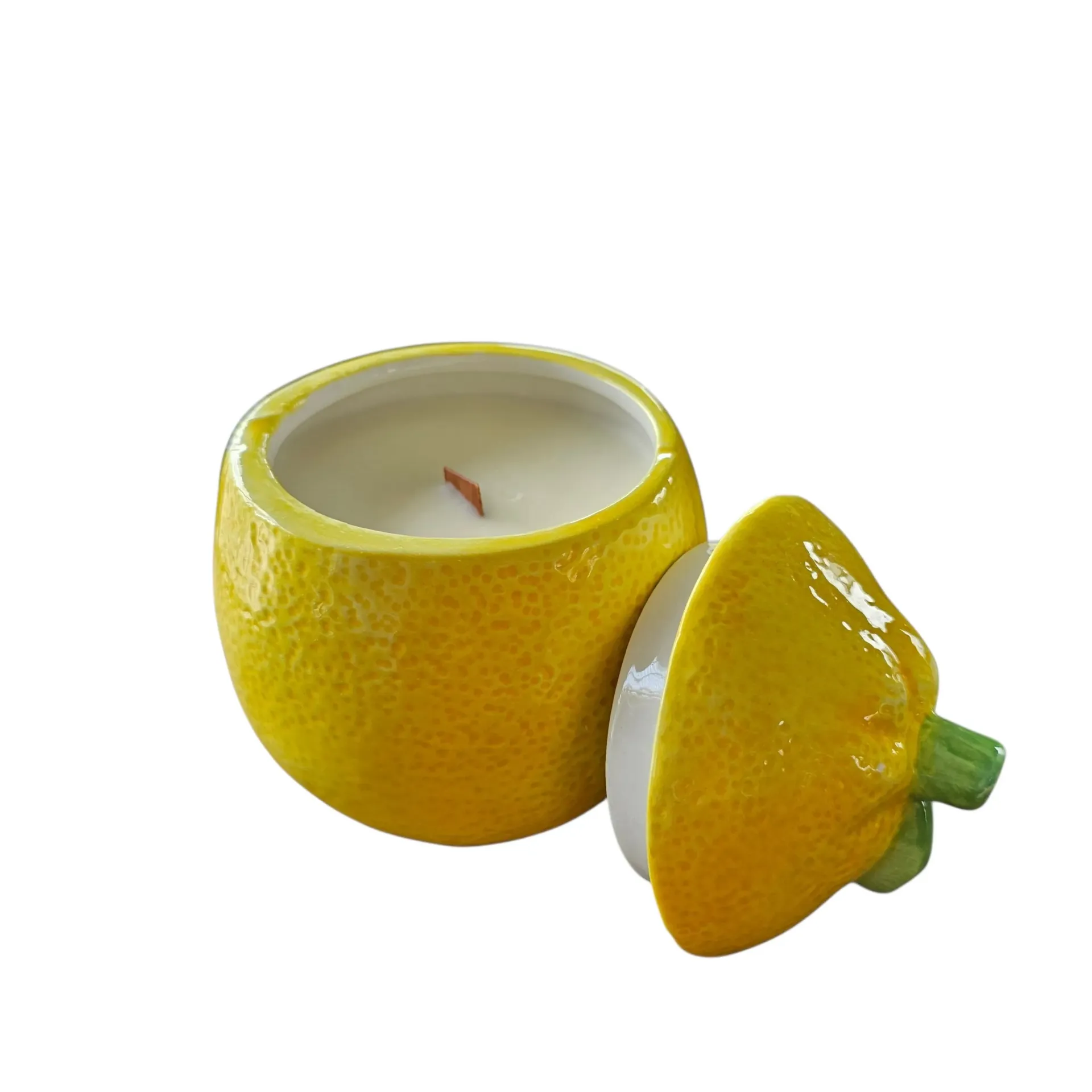 Bougie Citron Vert en Céramique Citron – Cire de Soja Rechargeable