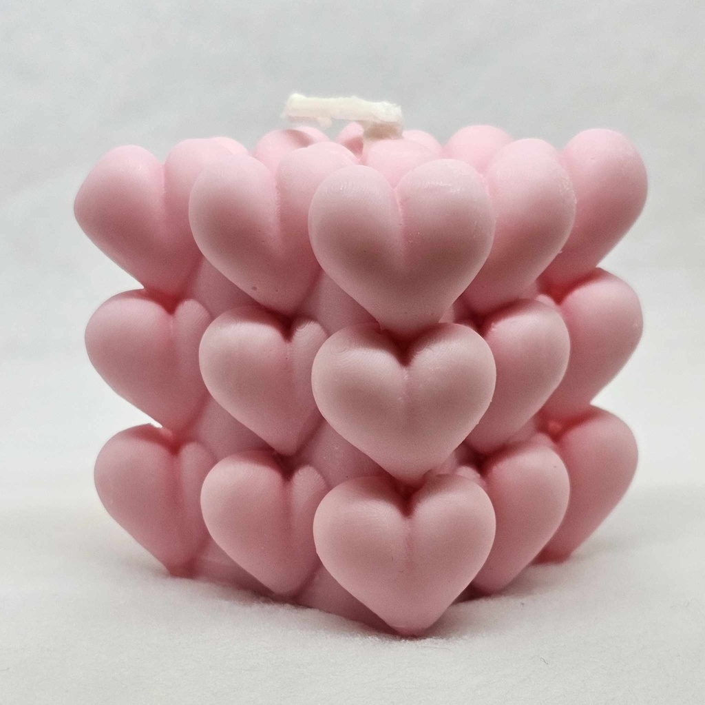  Bougie cube cœurs roses