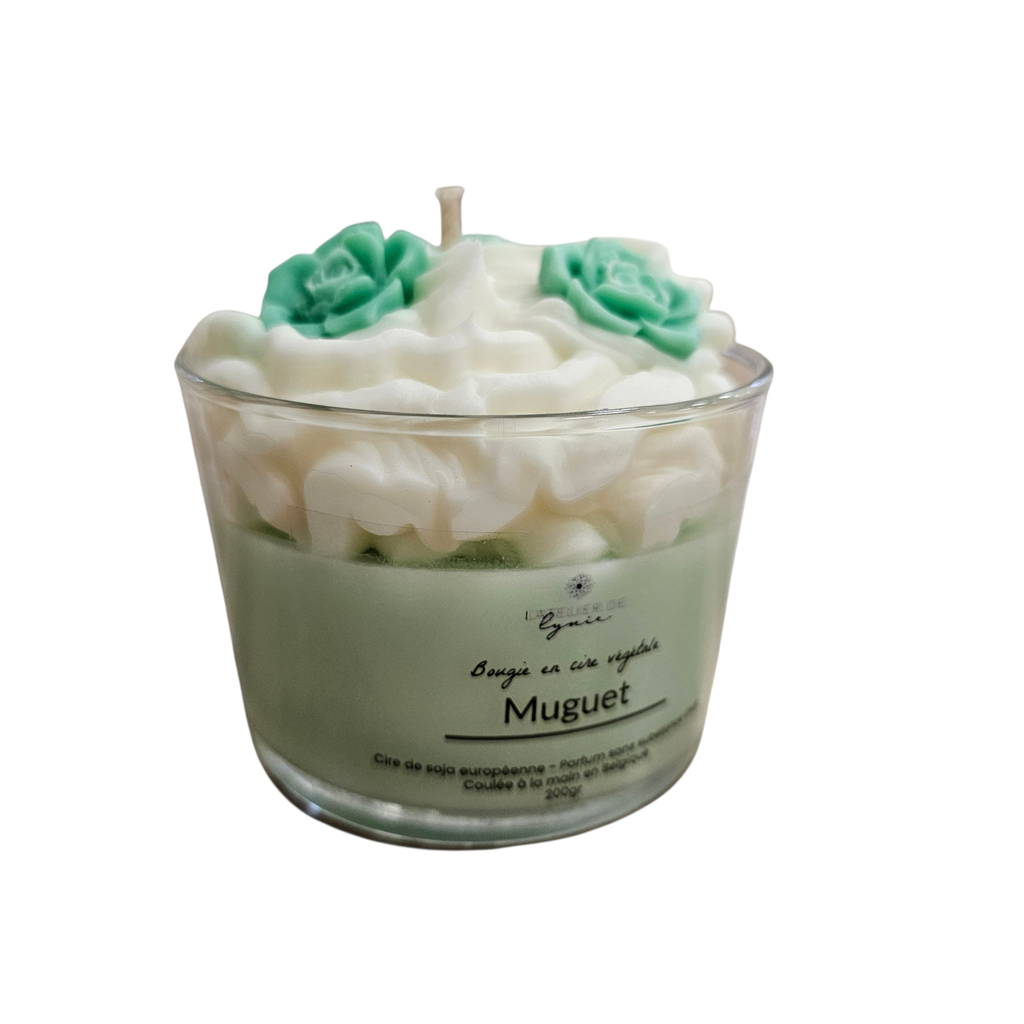 Bougie parfumée Muguet chantilly – 180g | Bougie artisanale fleurie en cire de soja naturelle