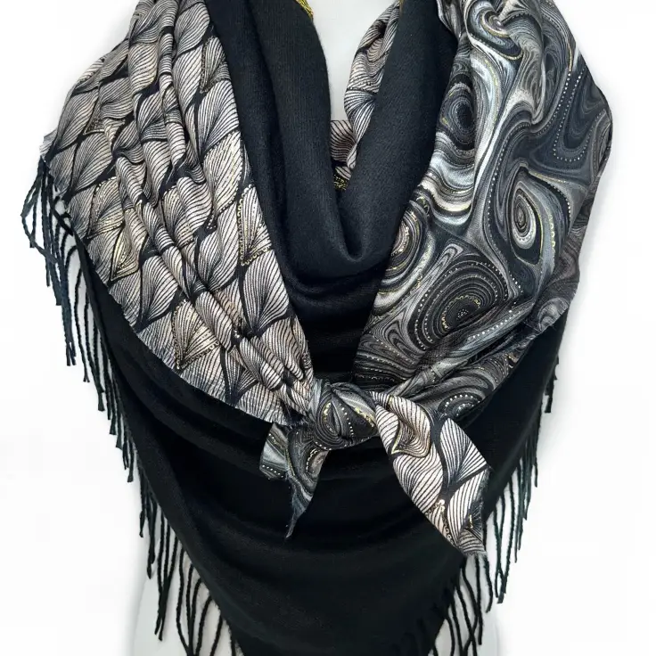Lineta - Foulard grand carré 4 en 1 - Noir