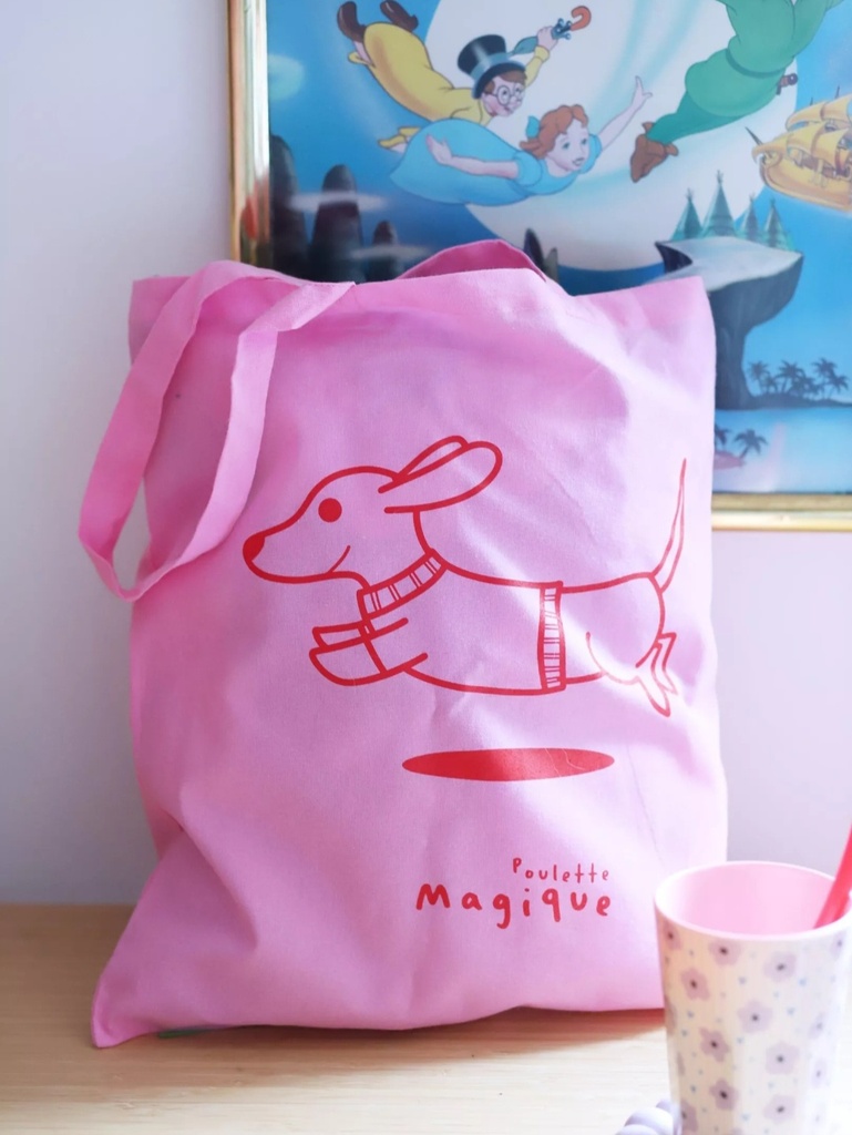 Poulette Magique - Tote bag rose  - teckel rouge