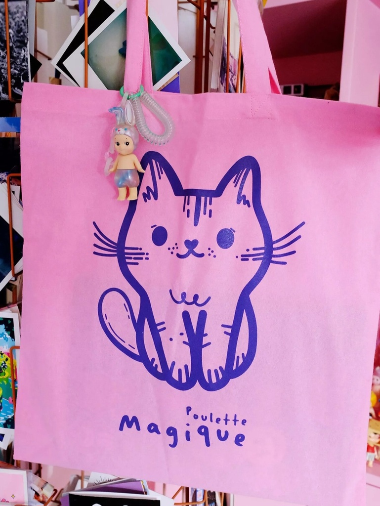 Poulette Magique - Totebag rose  - chat bleu