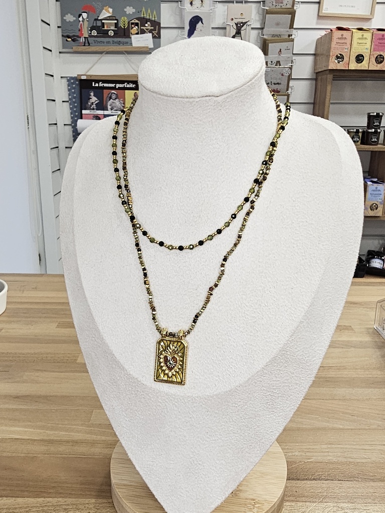 Collier tendance pendentif kaki - Habaha Paris
