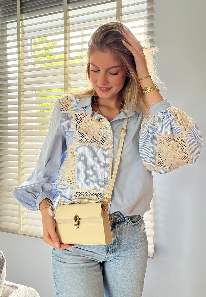 Mini sac cartable en cuir beige – Sophia Delli