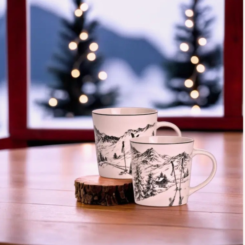 Mug motif hiver/ski en porcelaine