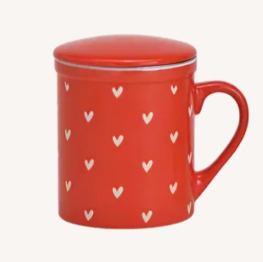 Tasse à thé cœurs blancs avec passoire