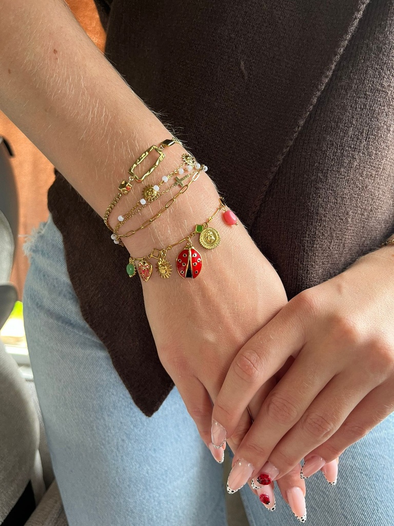Bracelet breloque en acier inox coccinelle - Eclat Paris