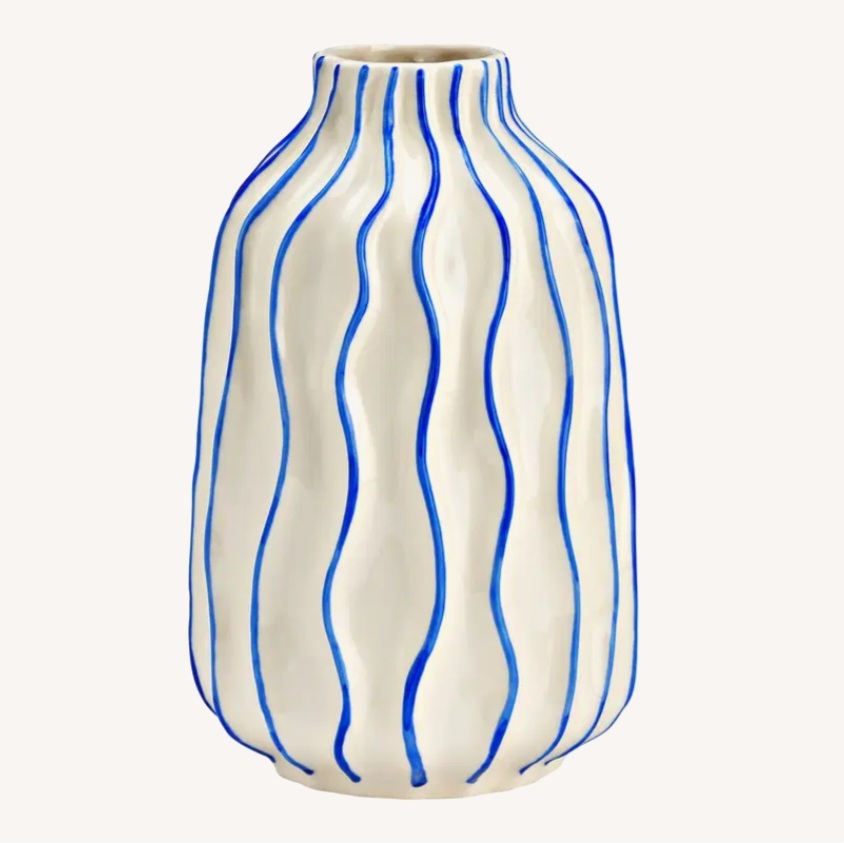 Vase en céramique blanc et bleu