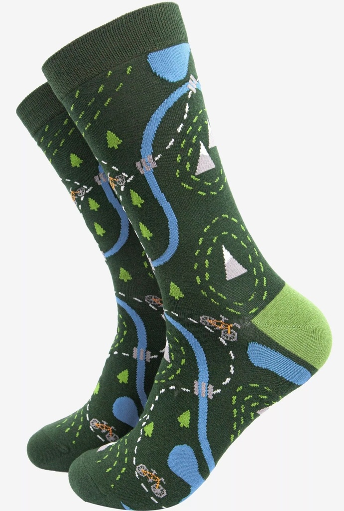 Chaussettes en bambou pour hommes - Verte, vélo sur route 