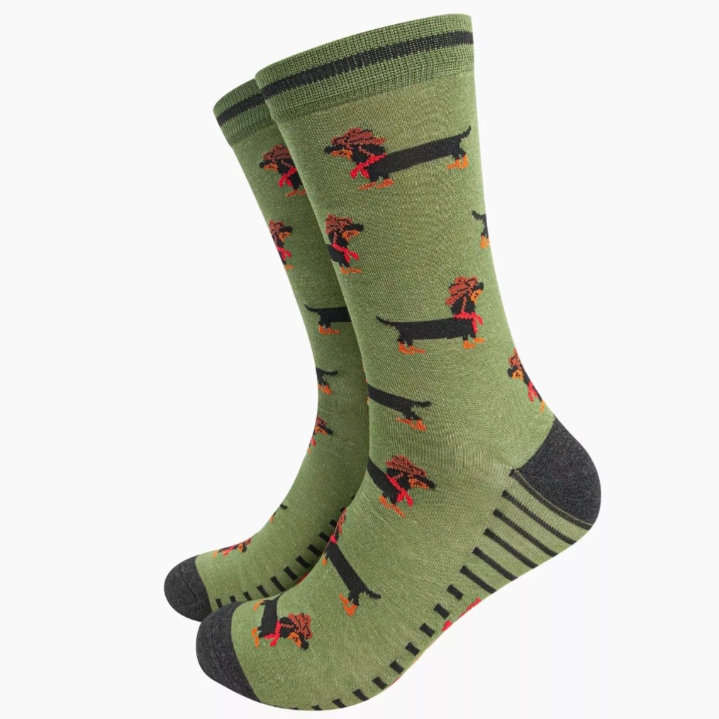 Chaussettes en bambou pour hommes - Verte, teckel