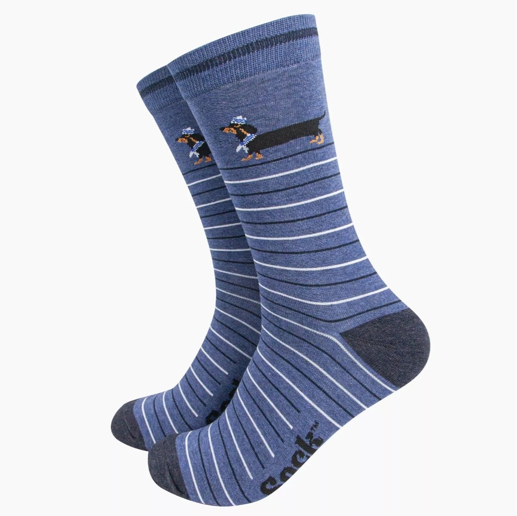Chaussettes en bambou pour hommes - bleue, teckel