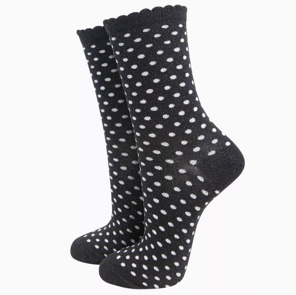 Chaussettes en bambou pour femmes - Noir et blanc, pois