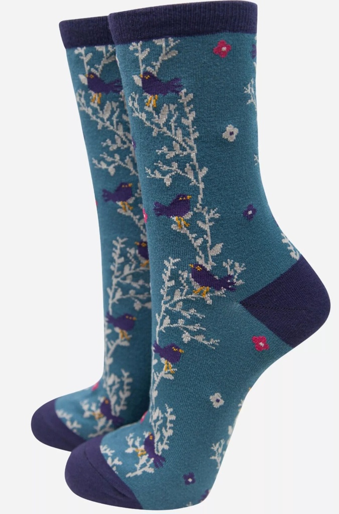 Chaussettes en bambou pour femmes - Bleu, oiseau