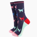 Chaussettes en bambou pour femmes - bleu, chats colorés 