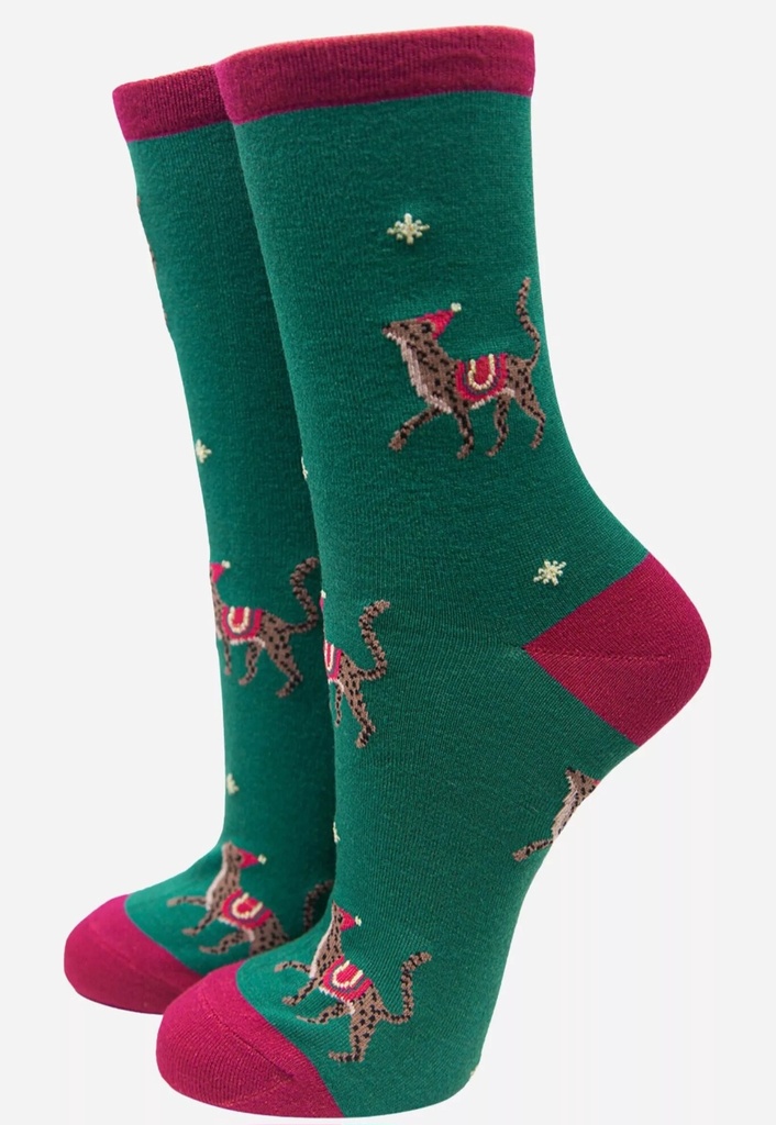 Chaussettes en bambou pour femmes - vert, Hyène de Noël 