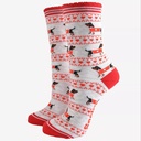 Chaussettes en bambou pour femmes - gris/rouge, teckel coeur