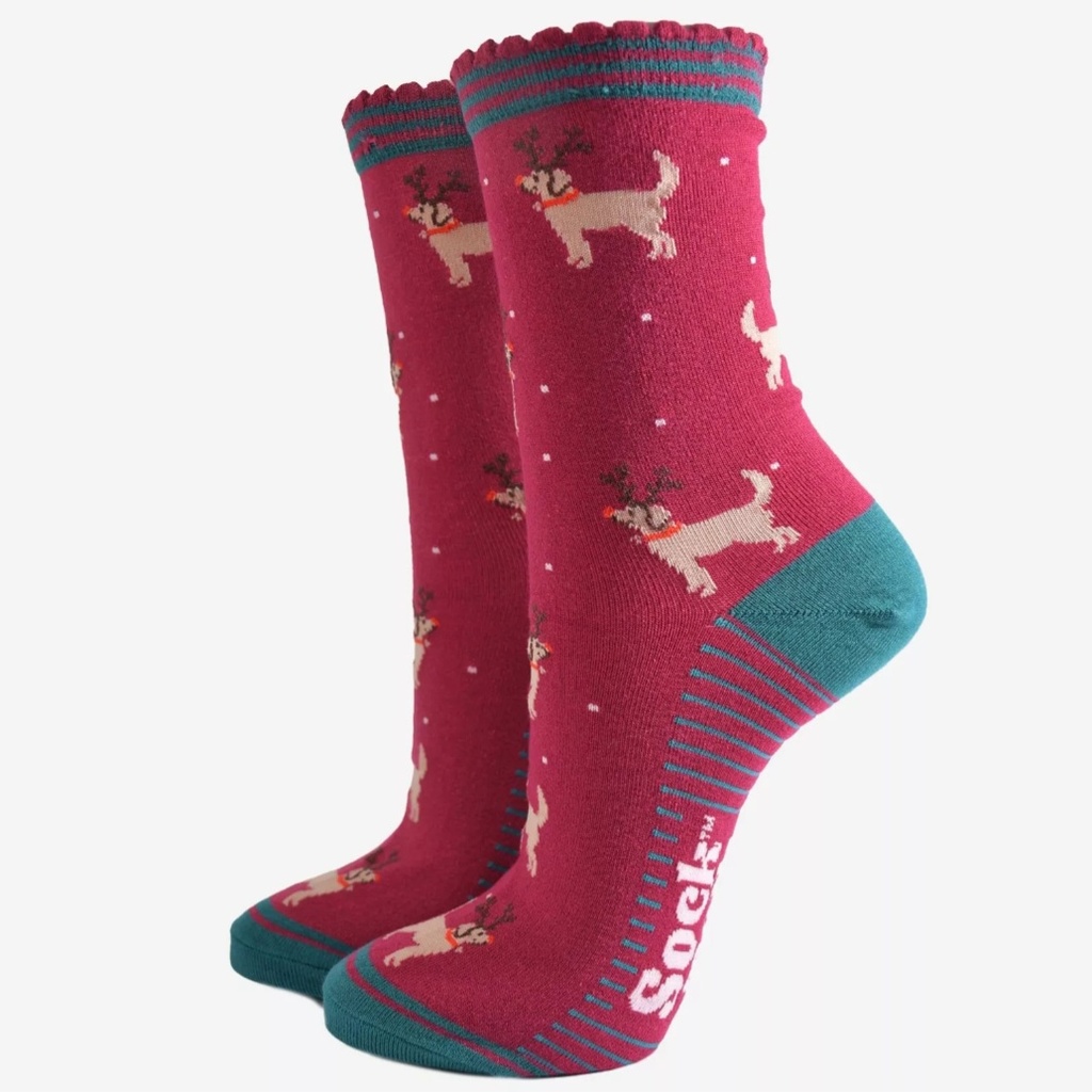 Chaussettes en bambou pour femmes -bordeau, teckel/renne