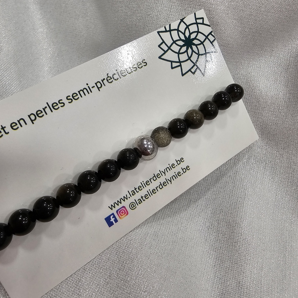 Bracelet pierres semi-précieuses - Obsidienne - 8 mm