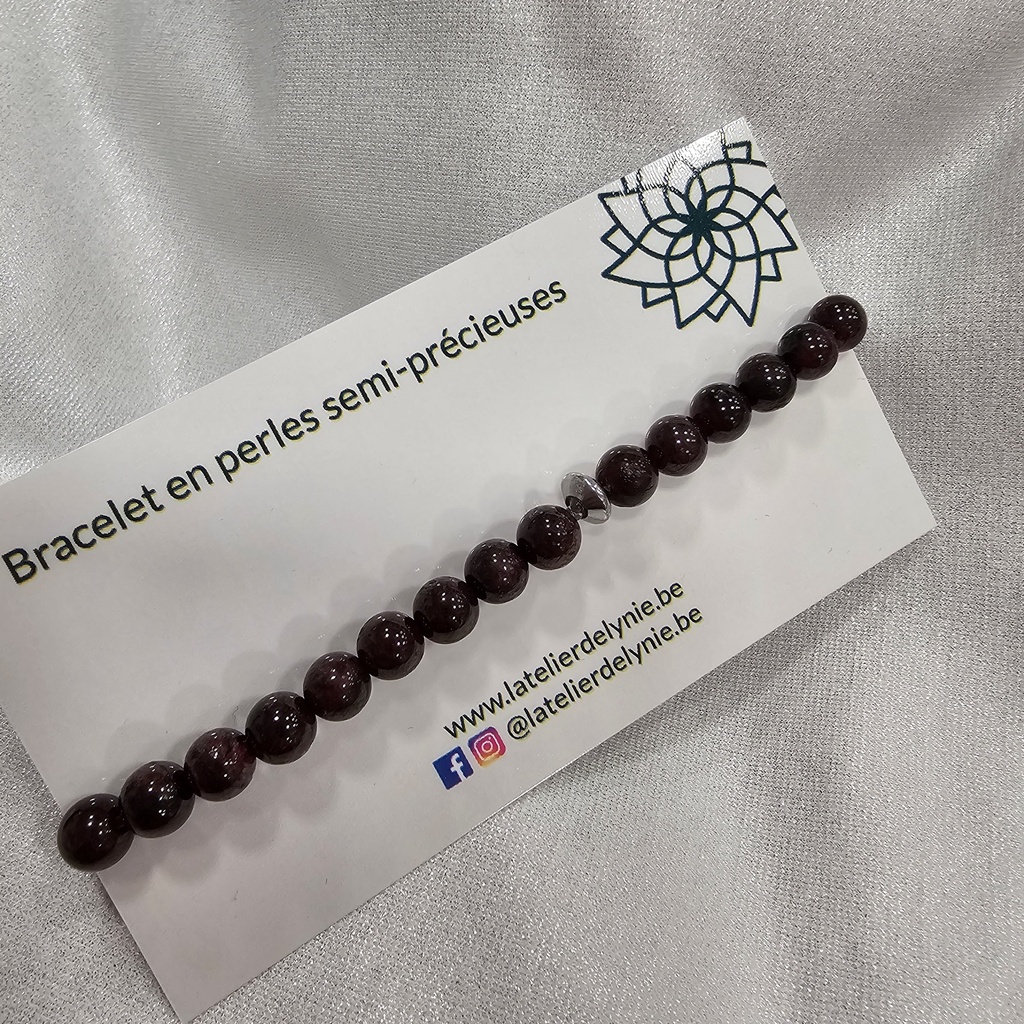 Bracelet pierres semi-précieuses - Grenat naturel - 8 mm 