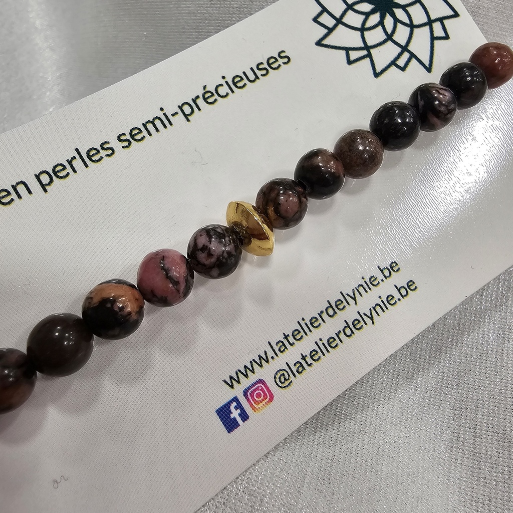 Bracelet pierres semi-précieuses - Rhodonite - 8 mm