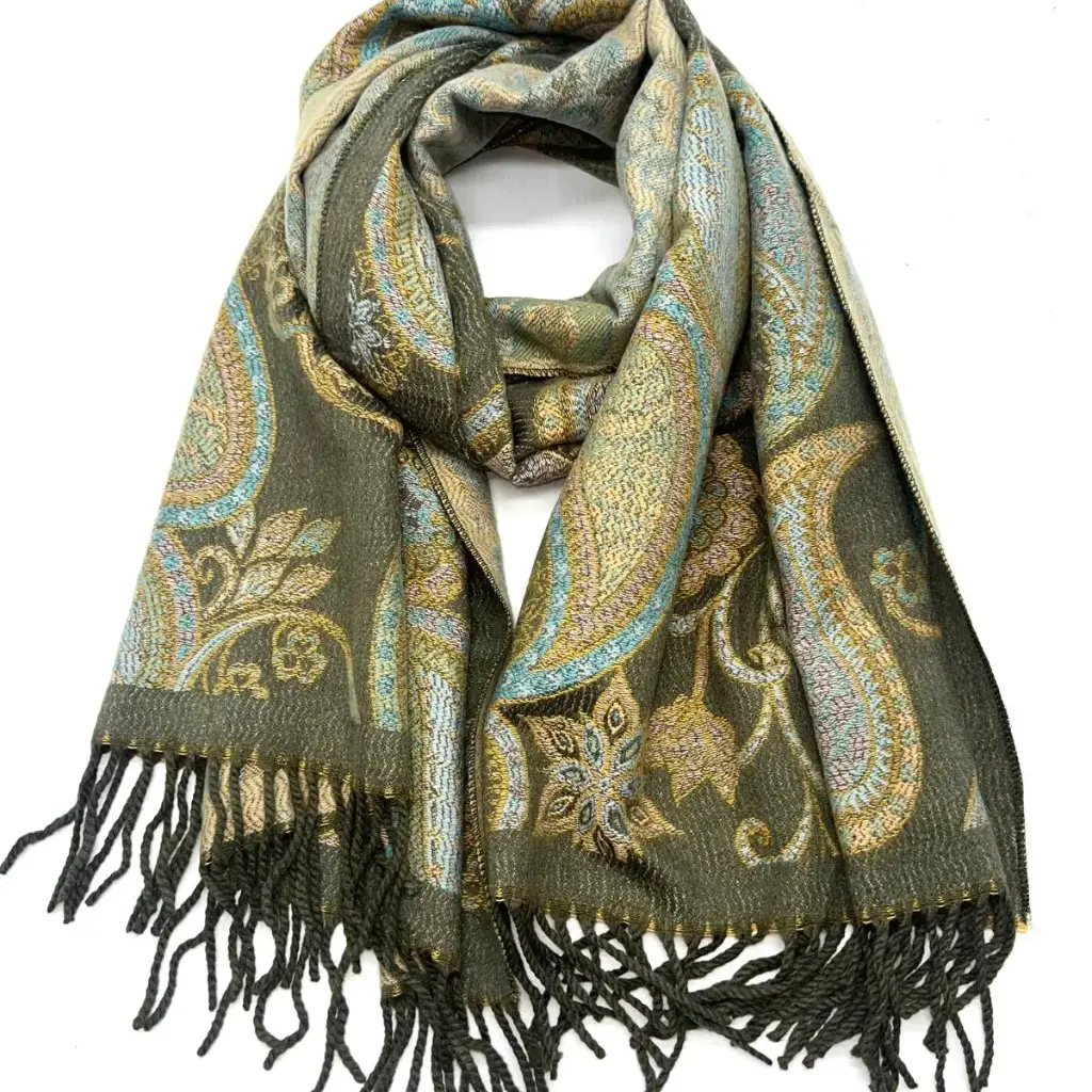 Lineta - Echarpe imprimé motif cachemire - kaki