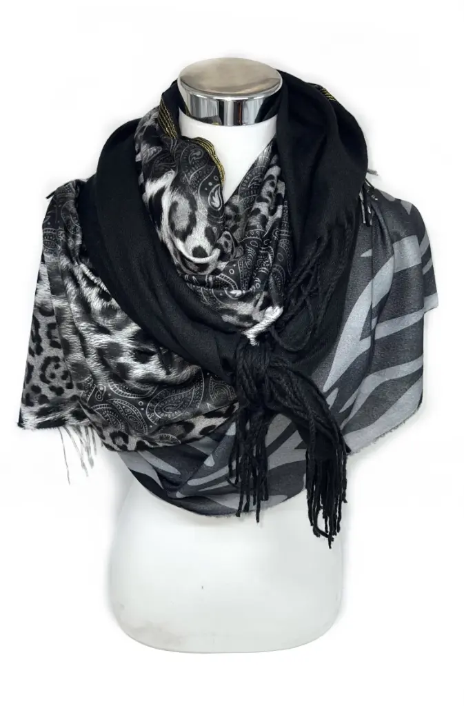 Lineta - Foulard grand carré 4 en 1 - Léopard noir