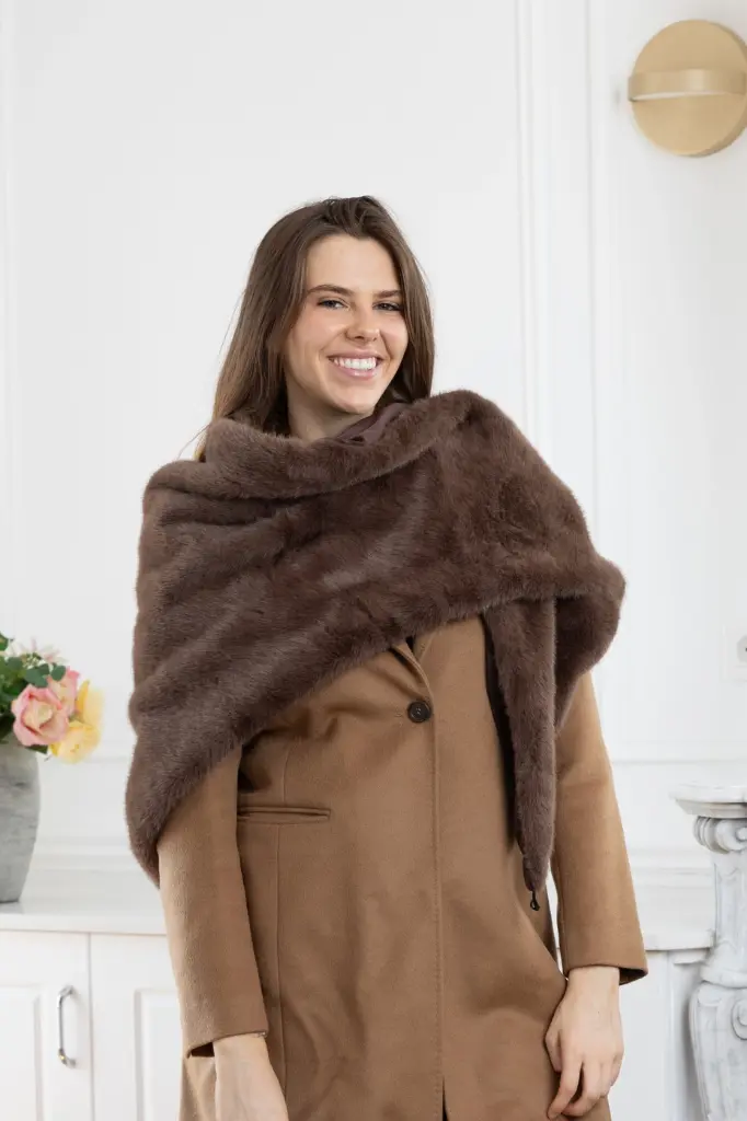 Lineta - Echarpe fausse fourrure brune