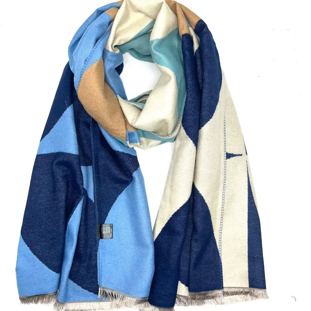 Lineta - Echarpe chic motifs géométriques bleu