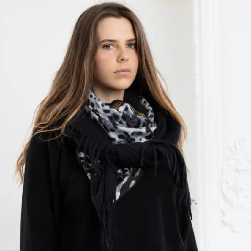 Lineta - Foulard grand carré 4 en 1 - Léopard noir