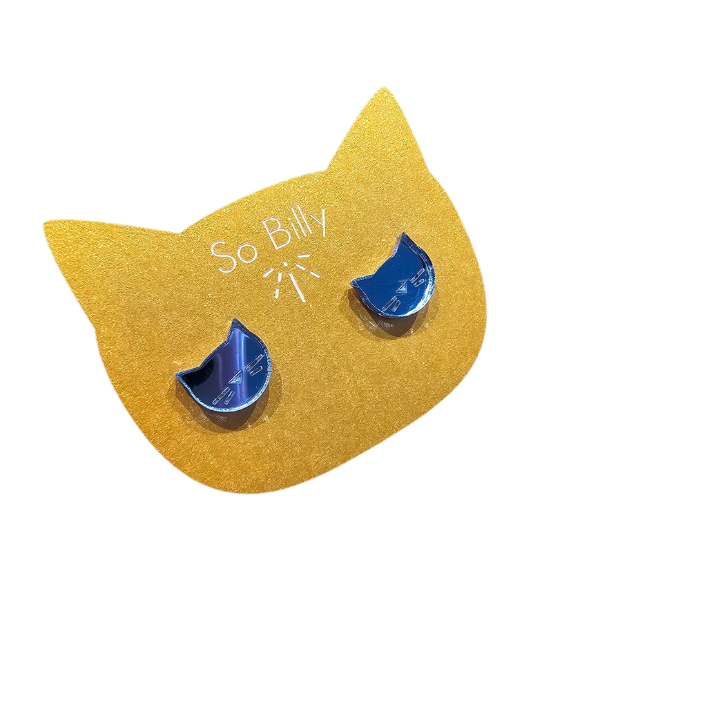 Boucles d’oreilles puces bleues “Silhouette chat” – So Billy