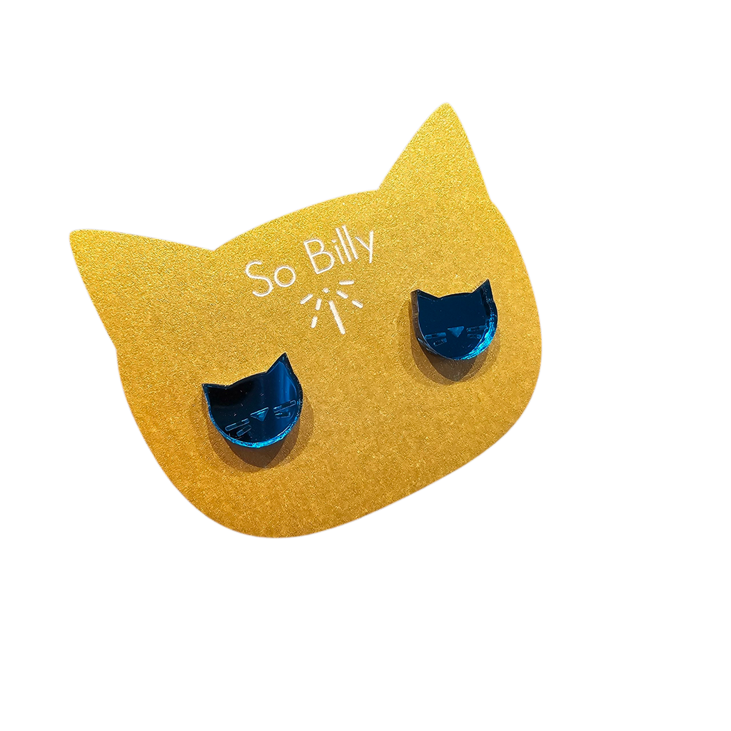 Boucles d’oreilles puces bleu roi “Silhouette chat” – So Billy