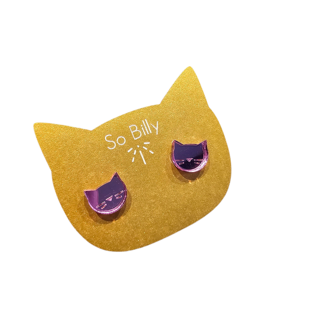 Boucles d’oreilles puces roses “Silhouette chat” – So Billy