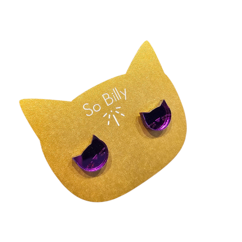 Boucles d’oreilles puces mauves “Silhouette chat” – So Billy