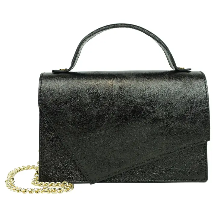 Sac en cuir noir brillant - Anaïs