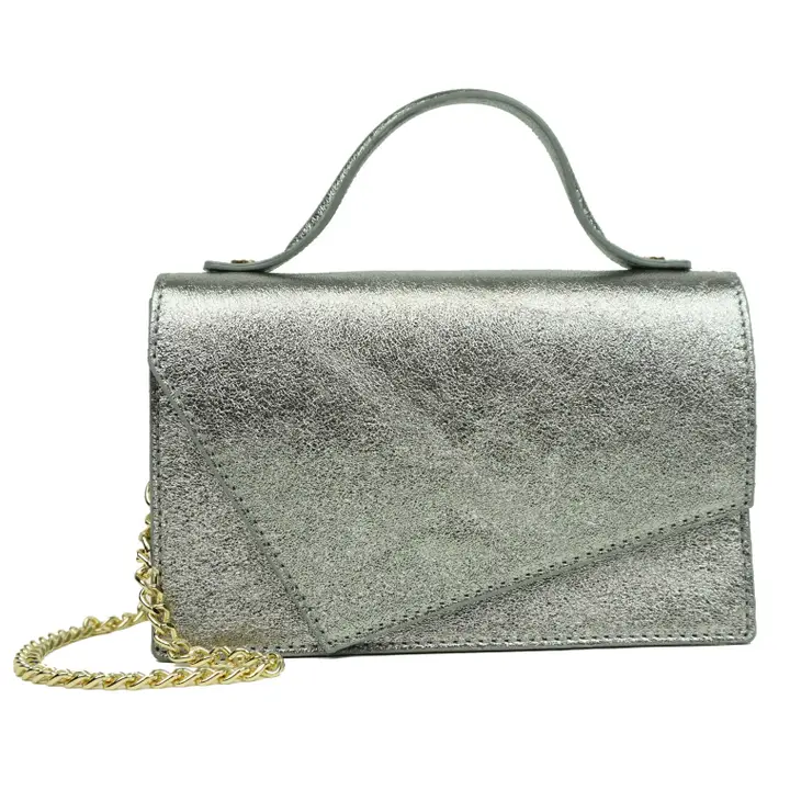 Sac en cuir argent brillant - Anaïs