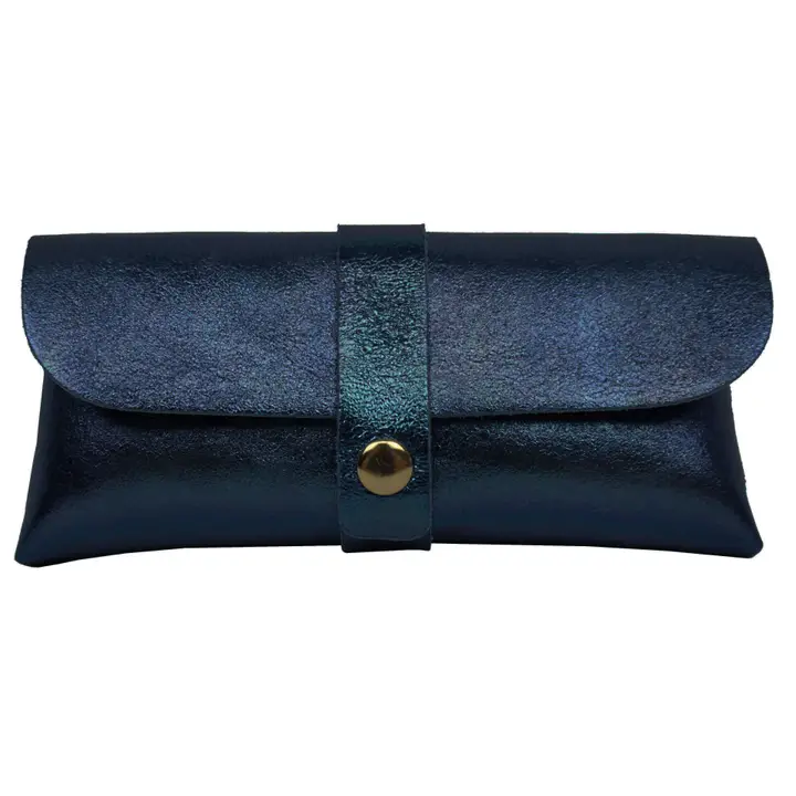 Etui à lunettes en cuir métallisé Marine